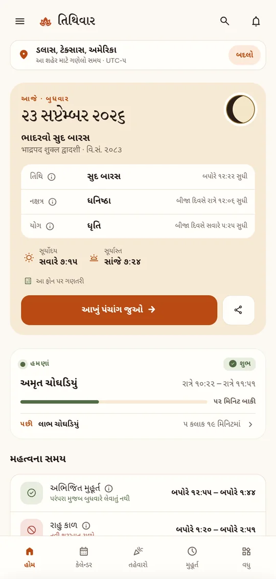 Home screen in Gujarati