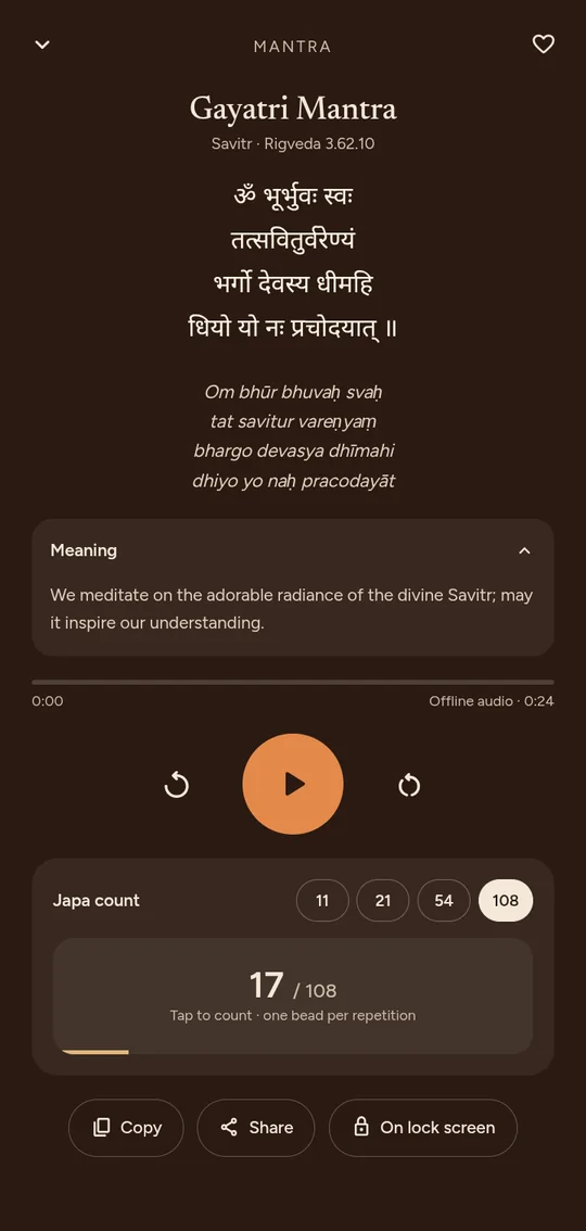Gayatri Mantra player with meaning and japa count